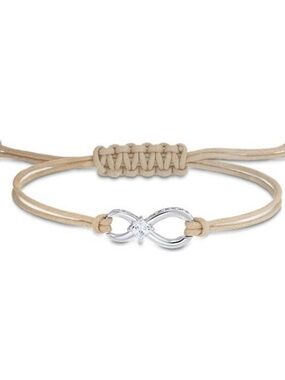 Swarovski infinity Beige Cord Bracelet with Silver rhodium
